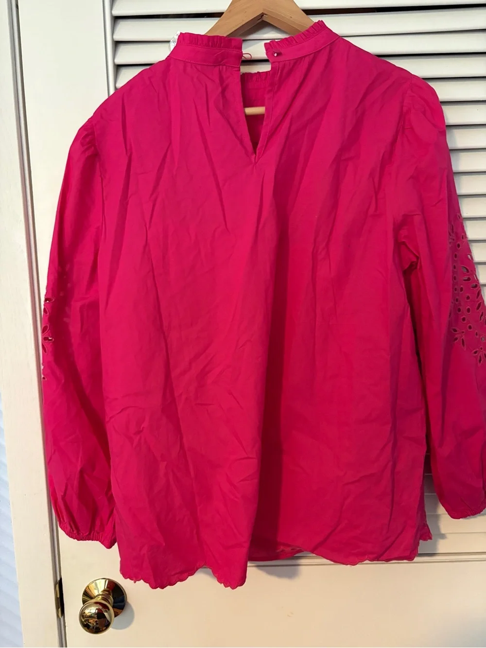 J. Crew Hot Pink Eyelet Long-Sleeve Blouse